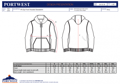 Hanorac ignifug cu gluga si fermoar, navy, regular, Modaflame, Portwest
